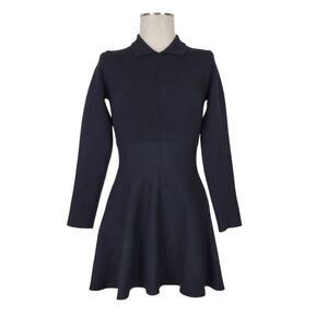 Zara Skater Dress Size S Black Pullover Long Sleeve Collar Stretch Viscose Blend